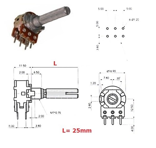 Ecc 16mm 50kax2 potenziometro - ecc,