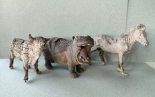 3 Antichi Animali in Cartapesta Zebra Bue Ippopotamo