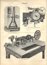 Stampa antica TELEGRAFO macchina e dettagli TELEGRAPH 1890 Old antique print