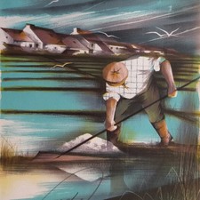 Litografia firmata arte Francese mestieri antichi Poulet Raymond Sale Cucina