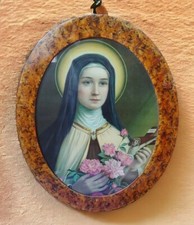 Antica Cromolitografia Santa Rita Cornice Antica Ovale Legno Gesso 