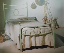 LETTO SINGOLO IN FERRO BATTUTO MODELLO CONCA VERDE CHIARO ANTICATO ORO