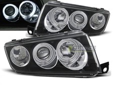 Coppia di Fari Anteriori per Skoda FABIA 1 I 6Y 1999-2008 Angel Eyes Neri IT LPS