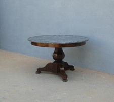 Tavolo tondo gueridon in mogano con piano d'appoggio in marmo, '800 - 120 cm!