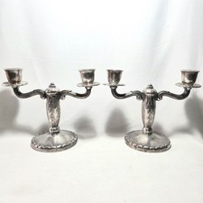 Coppia Di Candelabri A Due Braccia In Metallo Argentato '900