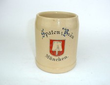 Bottiglia In Ceramica Krug Birra Spaten Bräu Monaco Intorno Al 1910