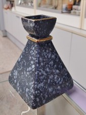 Vaso/ vasetto ceramica marmorizzato grigio filo oro piramide cm. 7,5x7,5x10,5 h