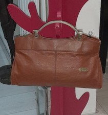 Borsa Vintage Anni '70 In Pelle Marrone Manici In Metallo E Tracolla
