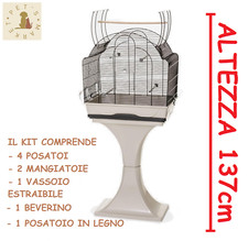DAISY OPEN Gabbia Voliera per Uccelli Aperta con Piedistallo Legno CM 57X37X137H