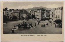 Cartolina Anticoli Corrado piazza Ville animata Roma Lazio paesaggistica T14