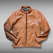 Giacca moto pelle uomo biker tabacco marrone giubbino pelle Guendj Milano