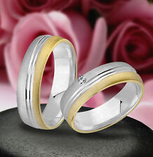 2 fedi nuziali fedi nuziali con vero diamante, INCISIONE OMAGGIO, placcato oro J172-1