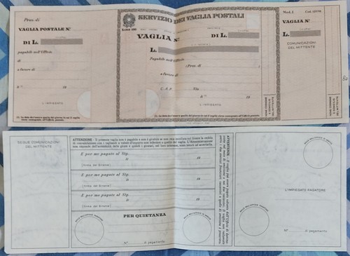 Vaglia postale poste italiane - postale,