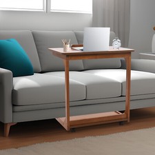 Tavolo a 2 Piani Colore Noce Angolo Regolabile a Forma di C con Ruote