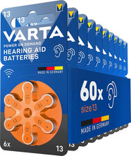 Batterie per Apparecchi Acustici Tipo 13, 60 Pezzi, Arancione, Pile Power on Dem