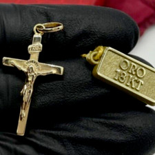 Croce Gesù Crocifisso oro giallo 18kt carati nuovo Ciondolo Collana Uomo e Donna