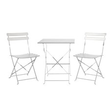 Set Bistrot Pieghevole In Acciaio Tavolo 60x60 Con 2 Sedie Donald Bianco