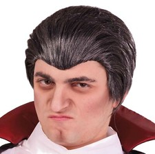PARRUCCA DRACULA CARNEVALE ADULTO HALLOWEEN VAMPIRO UOMO CAPELLI NERI CORTI