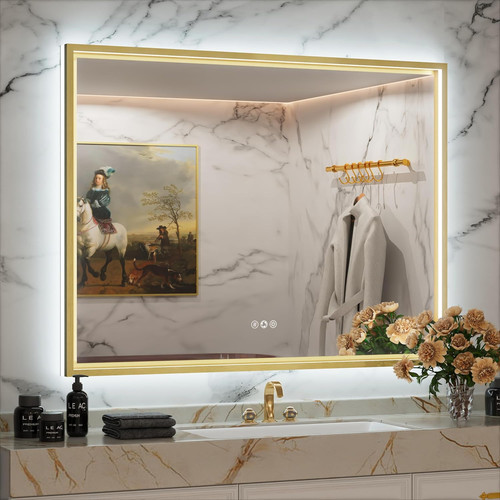Specchio bagno led oro - , 40x30