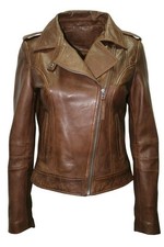 Giacca Donna Pelle Biker Marrone | Cappotto Moto Classico Slim Fit | Real Lam