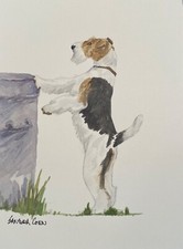 Wire Fox Terrier Standing on can  Original Watercolor by Sandra Coen