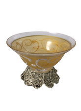 Alzatina in Vetro Cristallino con base Metallo Decorato Molato e Dipinto a Mano