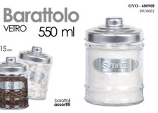 Tris 3 Barattoli Sale Zucchero Caffè Contenitori Vetro Barattolo 550 ML 15 cm