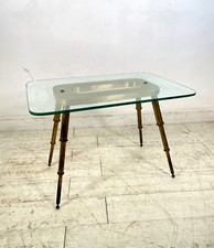 TAVOLINO SALOTTO DESIGN VETRO OTTONE LEGNO MIDCENTURY TABLE 1950 VINTAGE
