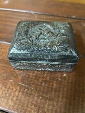 Antica Scatola Portagioie Giapponese in antimonio epoca Incisa in rilevio Drago