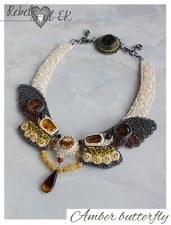 Collana farfalla in ambra Baltica, collana di perline, fatta a mano, ricamo 