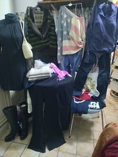 LOTTO ABBIGLIAMENTO ACCESSORI DONNA RAGAZZA 18 PZ ABITO STIVALI VINTAGE E ALTRO