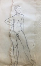 Disegno Femminile In Piedi #7 Arte Moderna Del Midcentury Studio Schizzo 60x41