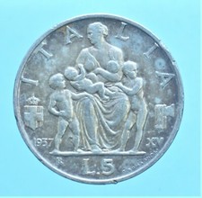VITTORIO EMANUELE III 5 LIRE 1937 FECONDITA MONETE DA COLLEZIONE ARGENTO SILVER 