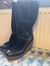 Stivali donna frassino UK 5 EU 38 neri 100% scamosciati zeppa shearling