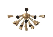 Lampadario Sputnik 20 Cono Luce Fatto a Mano Vintage Soffitto Metà Secolo Ottone Grezzo