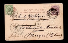 Cartolina UK + rispedizione interna in BELGIO, bella affrancatura mista!