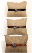 Bracciale Uomo In Pelle Con Teschio Argentato Nuovo Donna Bijoux Regolabile