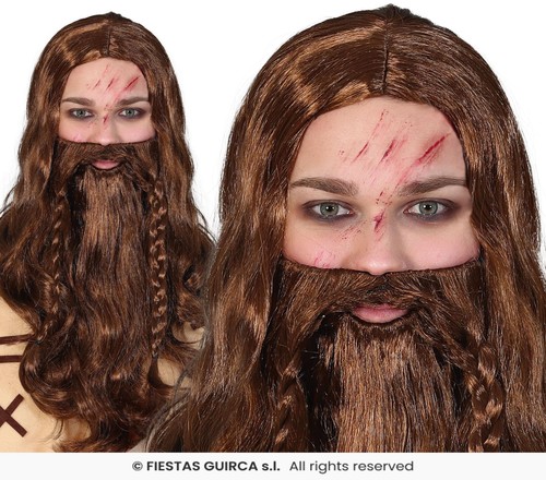 Parrucca castana con baffi - castana,