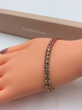 SPLENDIDO BRACCIALE ARGENTO STERLING 925 QVC ORO ROSA DIAMANTIQUE ZIRCONI MULTICOLORI