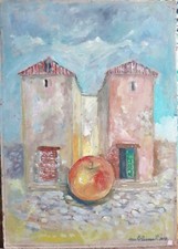 Quadro Olio DI BISSANTI CARLO-LA MELA PERDUTA DI De Chirico