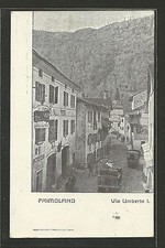 Primolano - Vicenza - Via Umberto I Animata con Corriera e Camion 1915 Viaggiata