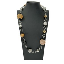 Collana Lunga Palline Strass Rete Donna Elegante Classico Brillante Argento Oro