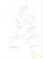 Stampa antica DONNA SEDUTA CON ARPA piccola stampa 1830 Antique print