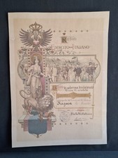 Militaria WW1 Raro ATTESTATO - DIPLOMA Regio Esercito 1907 GARA di Scherma