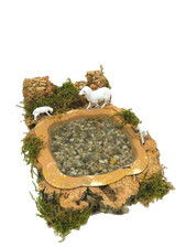 Lago Artigianale con Gregge Pecore Cm 12x19x6h - Pecoraio Scenografia Presepe