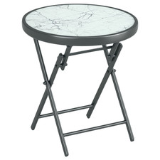 Outsunny Tavolino da Caffè Pieghevole con Piano in Vetro Effetto Marmo Ø45x50cm