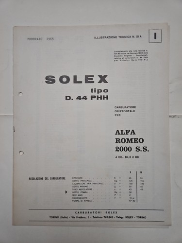 Opuscolo carburatori solex - opuscolo,