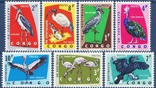 Congo 1963 uccellini protetti pellicani faraona Jabiru cicogna serpente - aquila MNH/1
