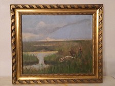 Dipinto a olio scena di caccia cane