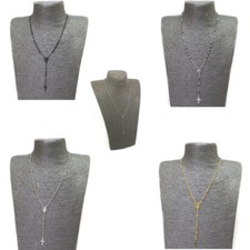 Collana Rosario in Acciaio da Uomo Donna Croce con Medaglietta Religione di Inox